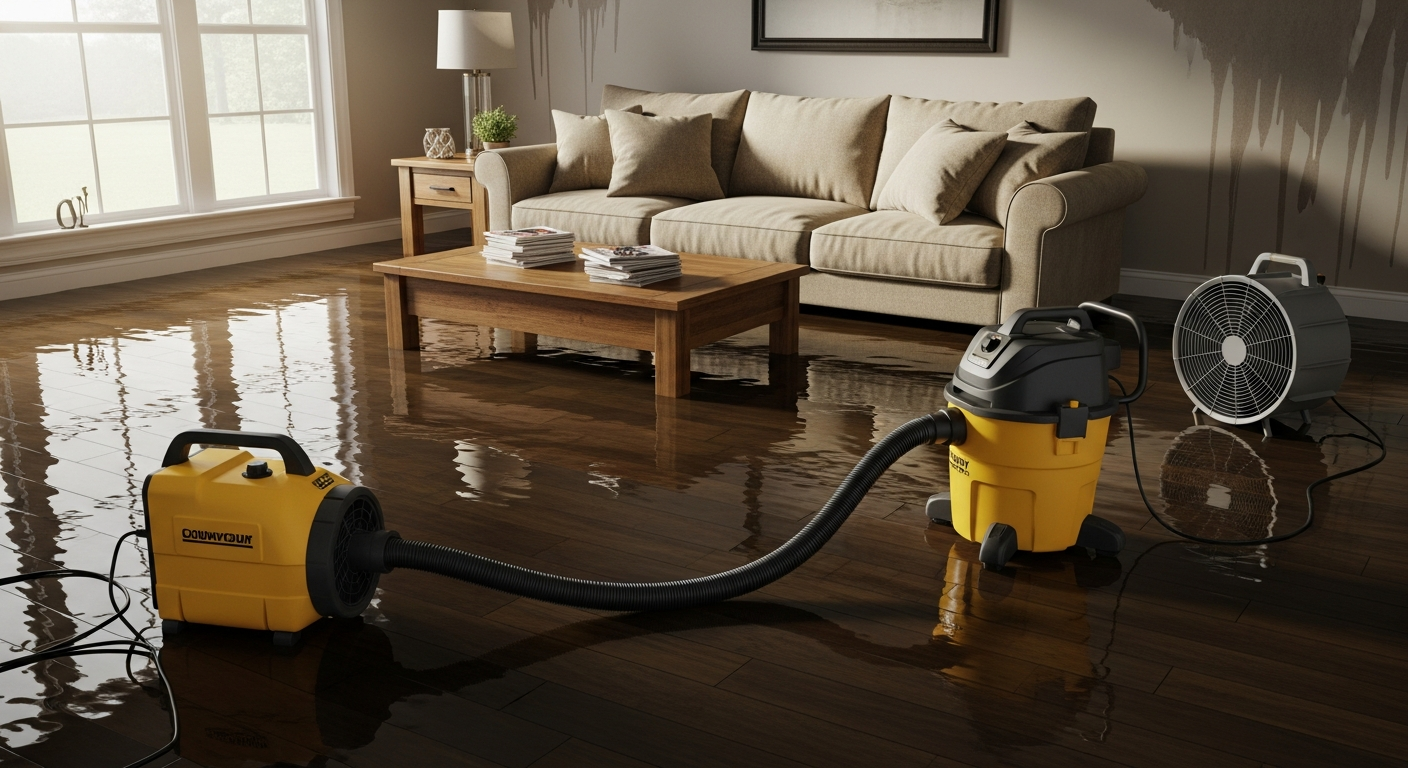 Water damage restoration equipment drying a Georgetown Texas home